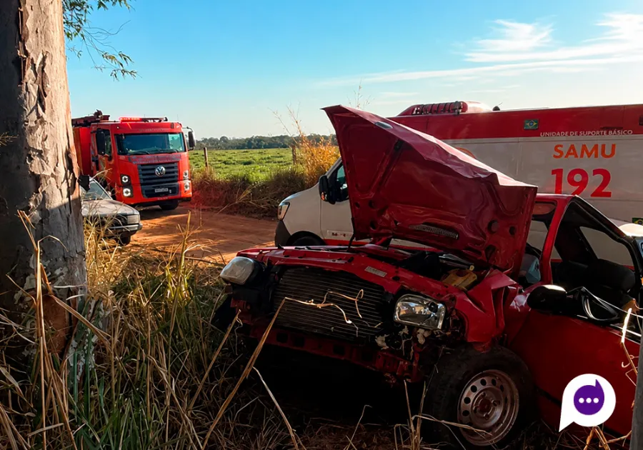 Motorista fica ferido após carro rodar na pista e bater em árvore na Estrada Porto Maringá