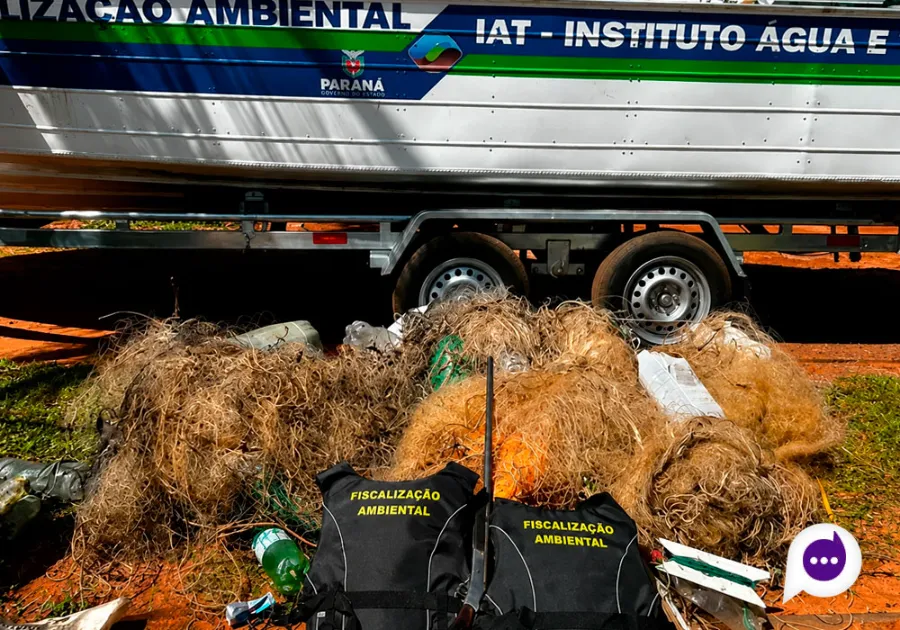Força-tarefa do IAT apreende equipamentos de pesca predatória e arma no Noroeste do Paraná