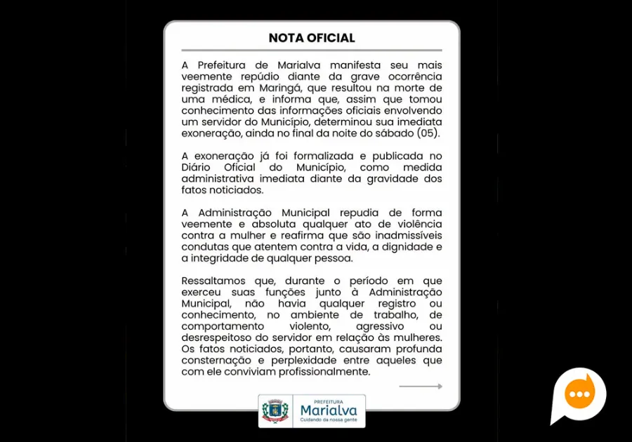 Prefeitura de Marialva exonera servidor citado em caso de morte de médica em Maringá