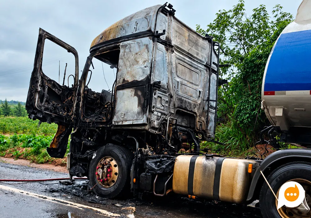 Incêndio em caminhão-tanque na BR-376 em Paranavaí é contido por bombeiros e brigada privada