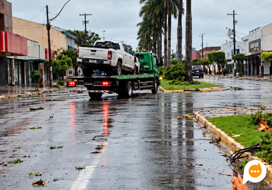 Caminhonete derruba palmeira no canteiro central e atinge poste