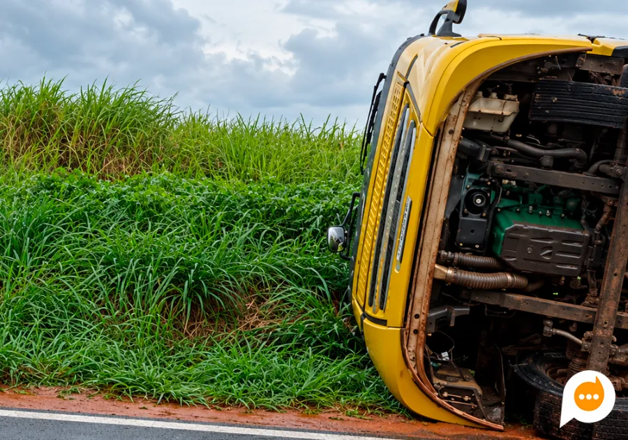 Caminhão Scania tomba em rodovia e deixa tráfego em sistema pare e siga