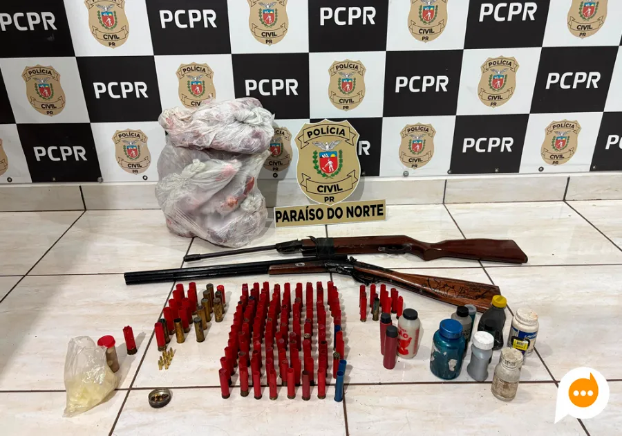 PCPR apreende carne de caça e armas durante cumprimento de mandado em Paraíso do Norte
